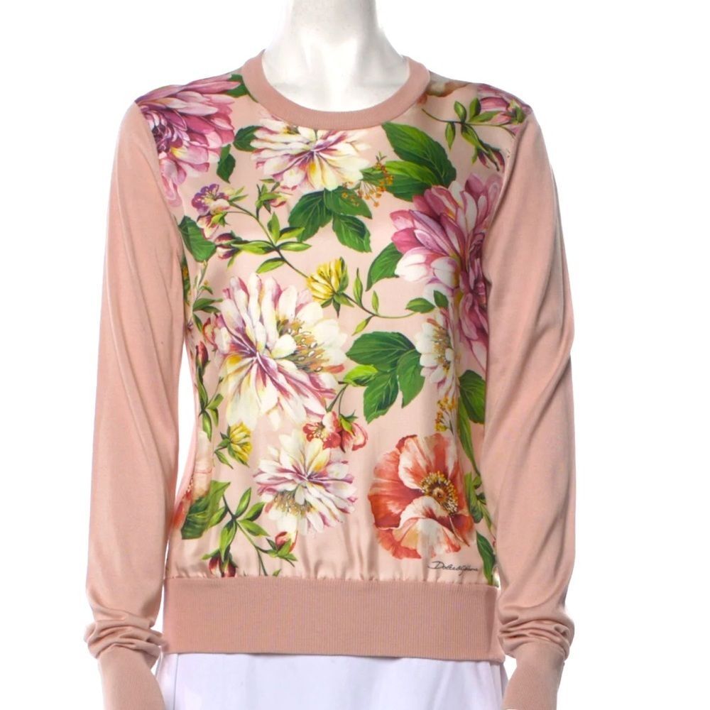 NWT⨠DOLCE & GABBANA ⢠Pink Floral ⢠Silk Sweater ⢠Womens 44 (IT)
